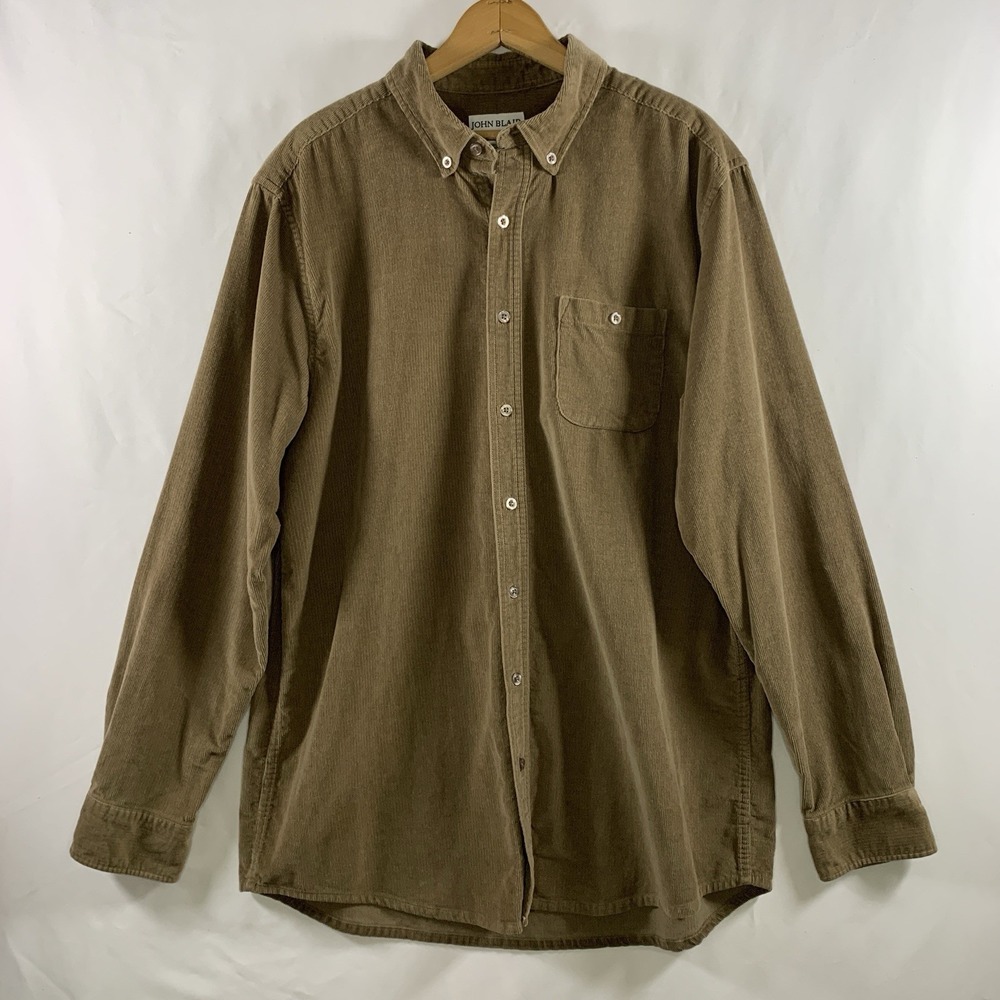 John Blair Mens Cotton Corduroy Button Down Shirt Size Large Tall Brown Heritage